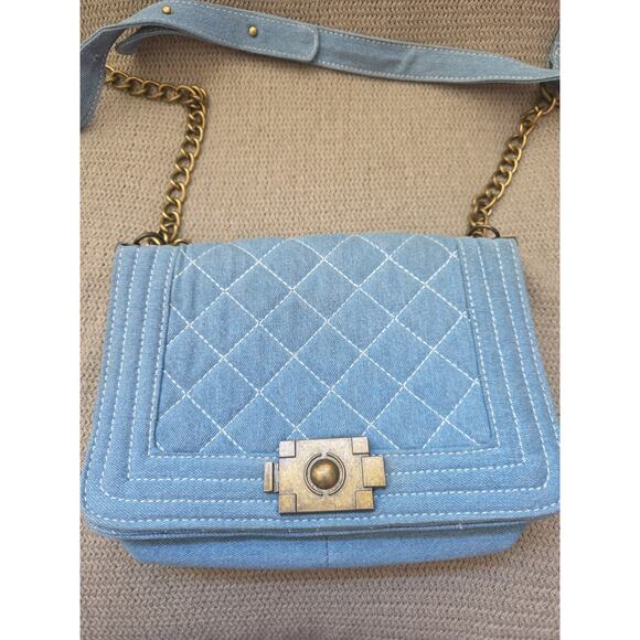 Womens Crossbody Denim Quilted Y2k Style One Of A Kind Purse BrassColor Hardware - Picture 2 of 9